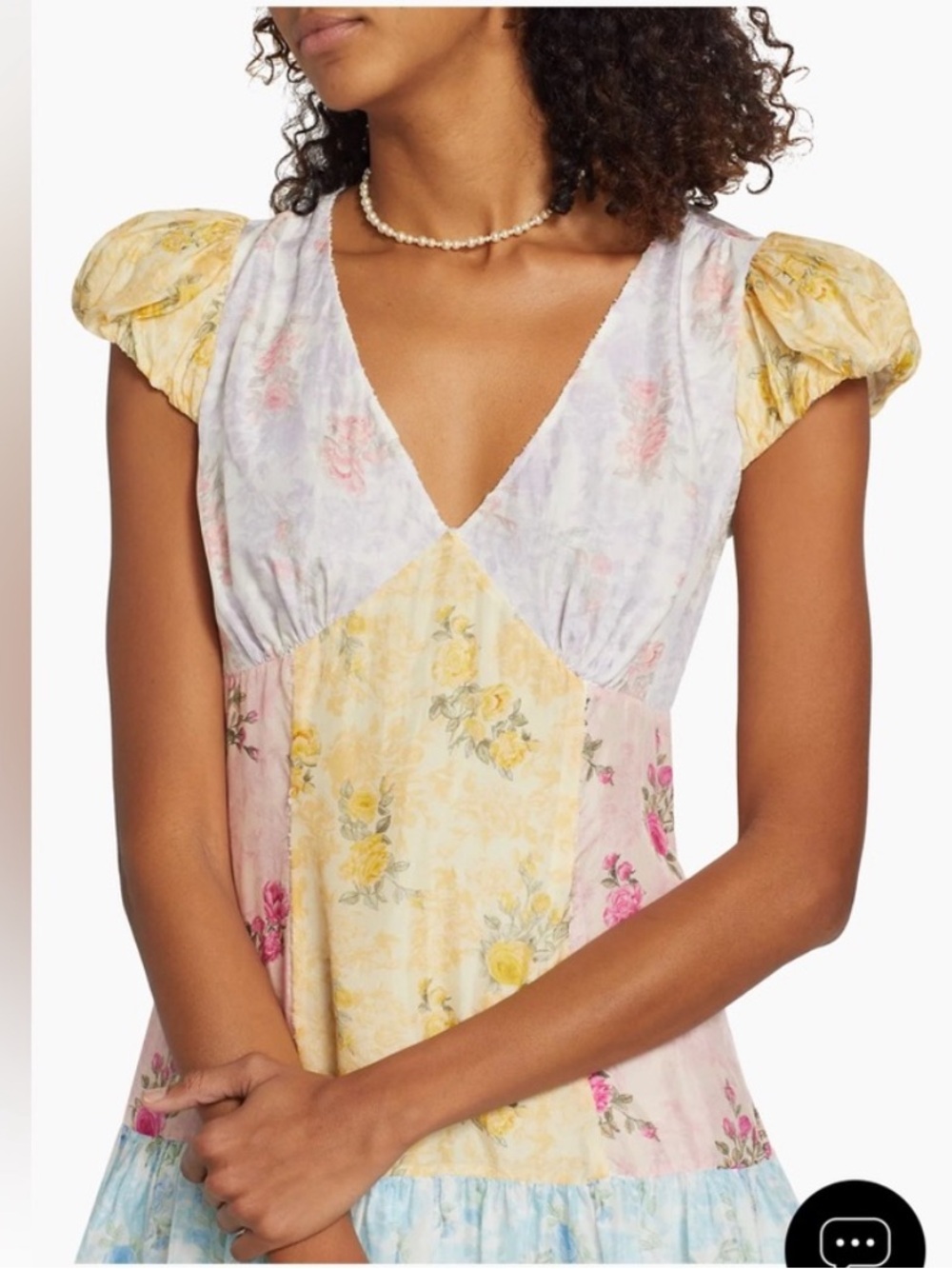LOVESHACKFANCY Russ Silk Floral Print Mini Dress. Pink, Blue and Yellow print. - Picture 5 of 16